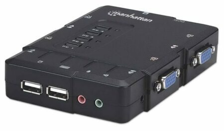 Manattan KVM Switch, Compact, 4-Port, USB, With Cables, Black-151269
