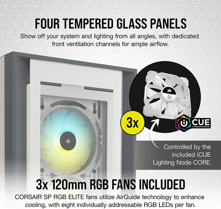 Corsair iCUE 5000X RGB Tempered Glass Mid-Tower ATX PC Smart Case, White