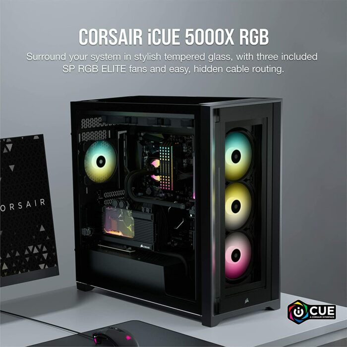 Corsair iCUE 5000X RGB Tempered Glass Mid-Tower ATX PC Smart Case, Black