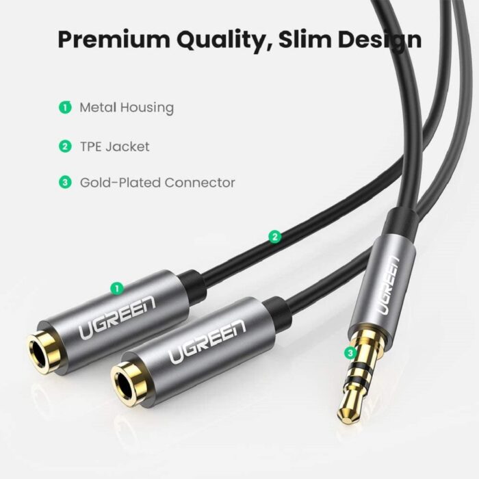 UGREEN 3.5mm male to 2 Female Audio Cable Aluminum Case (Black)
