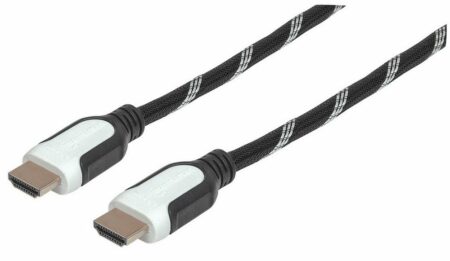 Manhattan Cable, Braided HDMI, Male/Male, 2m, Black/White, Polybag-354776